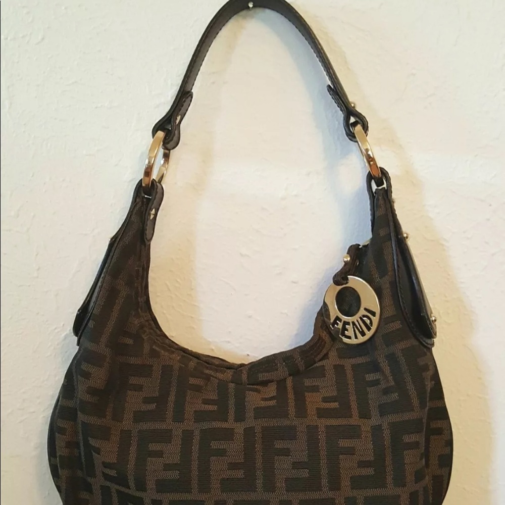 Authentic Brown FENDI Canvas Purse Handbag
